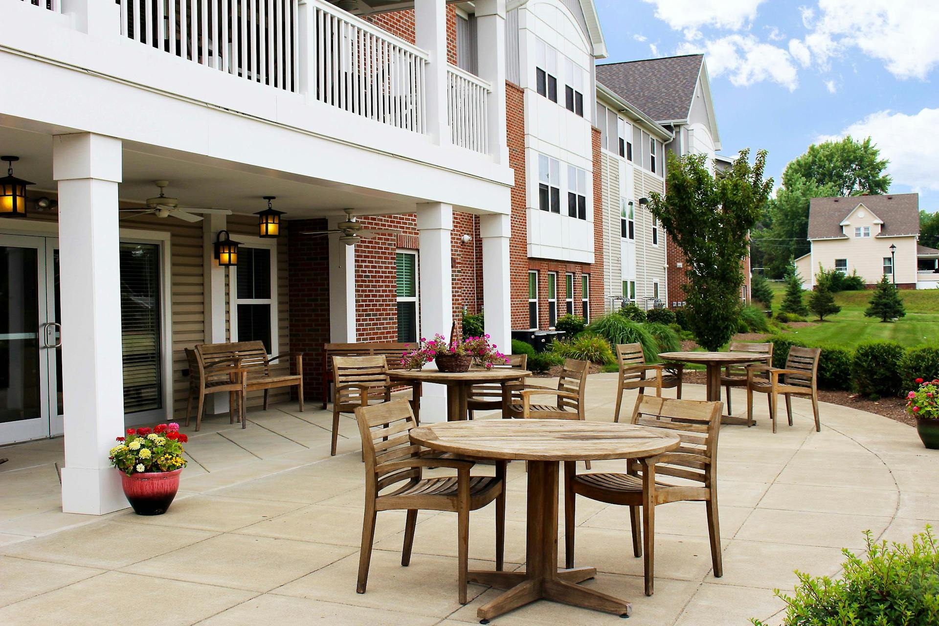 Outdoor table and chairs on stone patio
