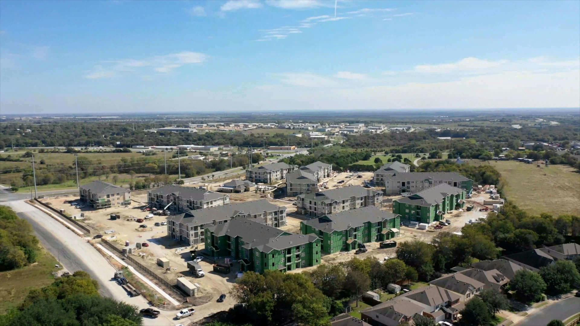 Aerial view of an apartment community